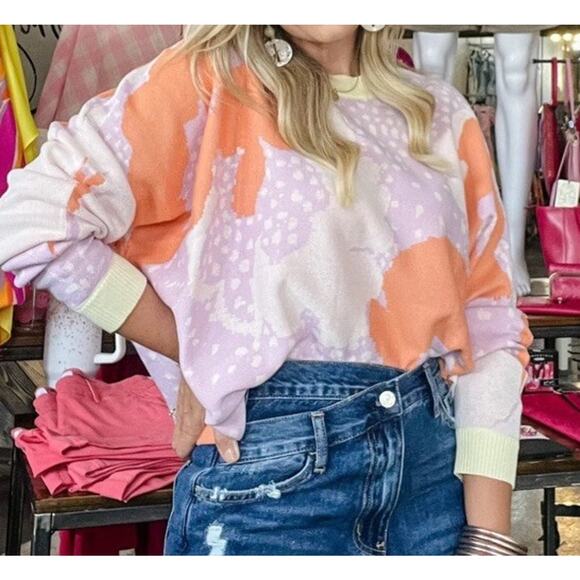 FATE Harris Sweater, Long Sleeve Bright/Colorful Pastel Floral, NWT, Sz Medium - Picture 2 of 10